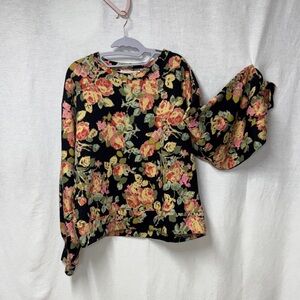 LOFT Black Floral Women's Sweatshirt Blouse Sleeve